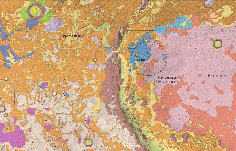 Карта региона кратера Езеро на Марсе. Фото: U.S.Department of the Interior