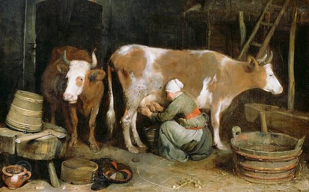 Герард Терборх «Девица, доящая корову»