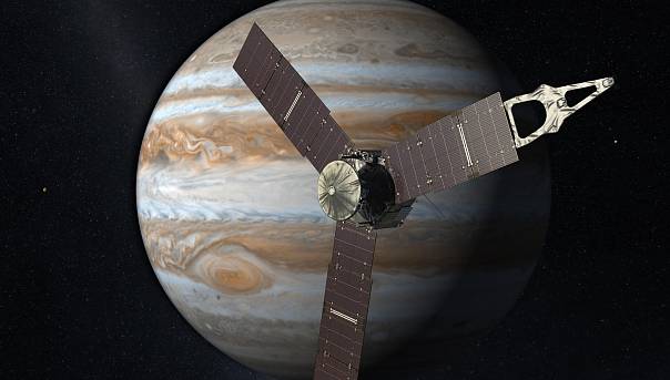 «Юнона» и Юпитер в представлении художника. Иллюстрация: ENASA/JPL, jpl.nasa.gov