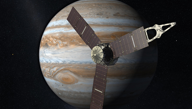 «Юнона» и Юпитер в представлении художника. Иллюстрация: ENASA/JPL, jpl.nasa.gov